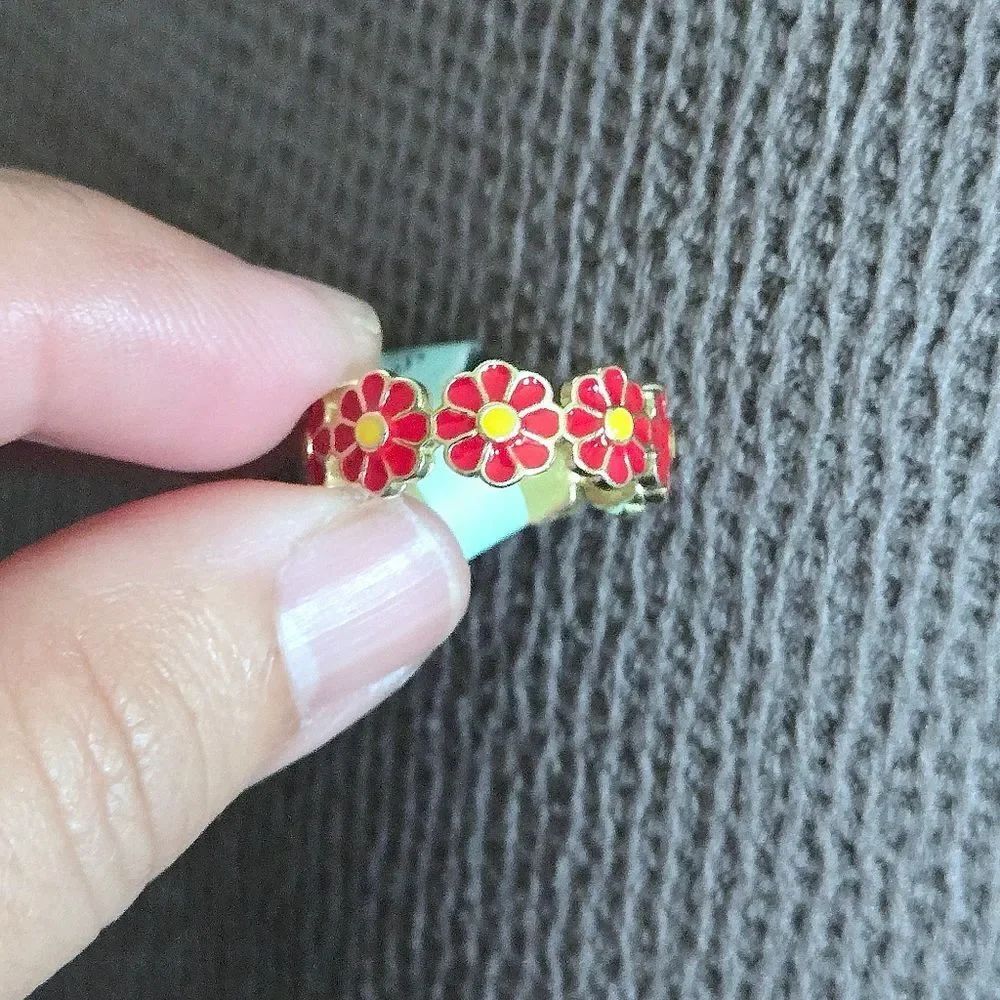 Cote d' Argent Red❤ and Yellow💛 Enamel Floral🌼 Wrap Around Ring - Picture 13 of 15